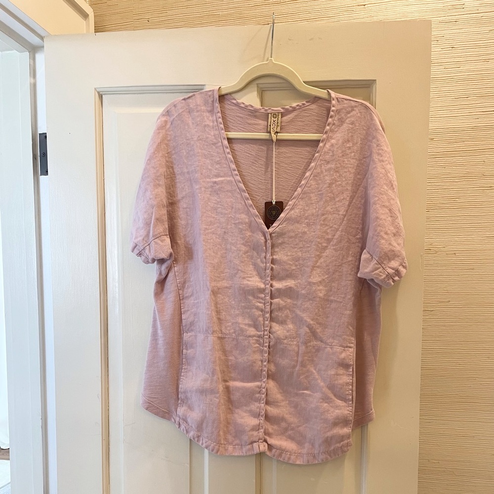 XCVI Haystack Linen Mixed Media Top - NWT